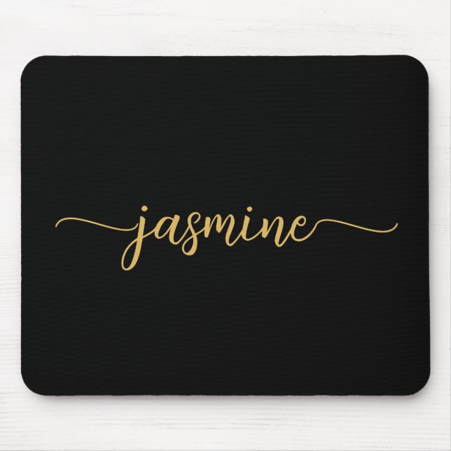 Girly Simple Black Gold Personalisiert Monogram Mousepad (Vorne)
