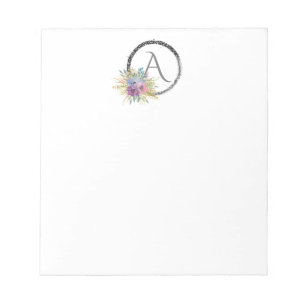 *~* Girly Simple Floral Glitzer Monogram Initial Notizblock