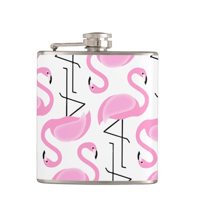 Girly Simple Modern Pink Flamingo Muster Flachmann (Vorderseite)