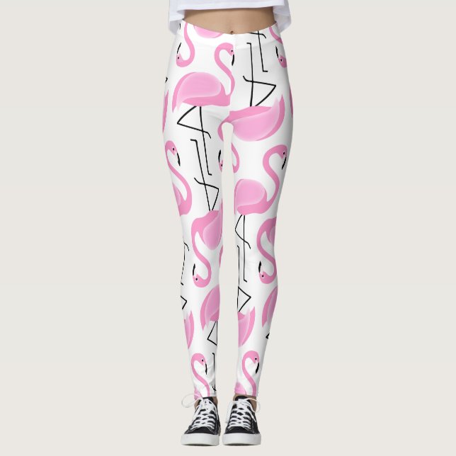 Girly Simple Modern Pink Flamingo Muster Leggings (Vorderseite)