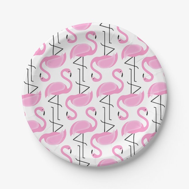 Girly Simple Modern Pink Flamingo Muster Pappteller (Vorderseite)