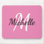Girly Simple Pink Monogram Initial Name Mousepad<br><div class="desc">Mousepad mit einem gürtelrosa Hintergrund und weiß, einfach.</div>