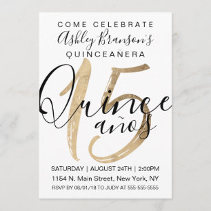 Girly Simple White Gold Foil Quinceañera Einladung