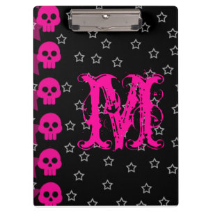 Girly Skull EMO Punk Monogram Initial Clip Board Klemmbrett