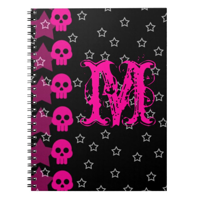 Girly Skull EMO Punk Monogram Ursprüngliches Note  Notizblock (Vorderseite)