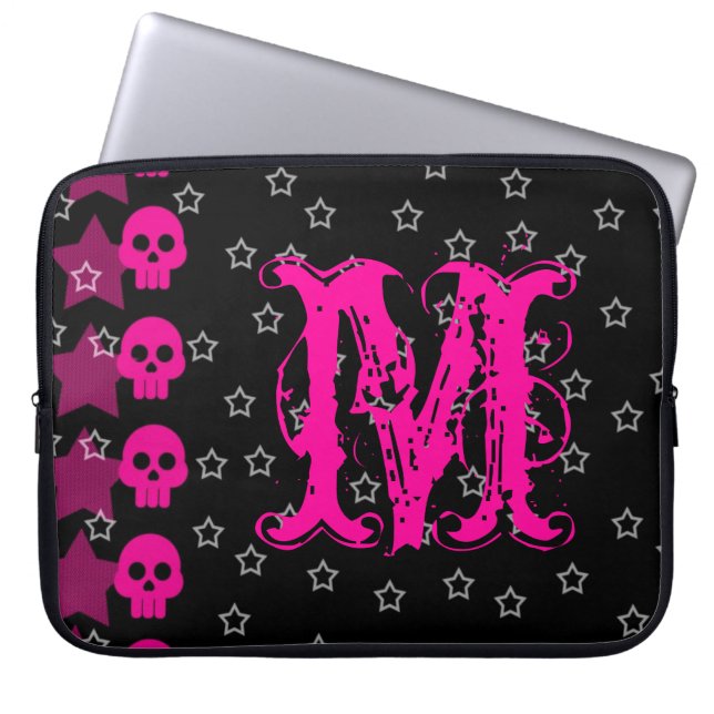 Girly Skull EMO Punk Rock Monogram 15" Laptop Case (Vorderseite)