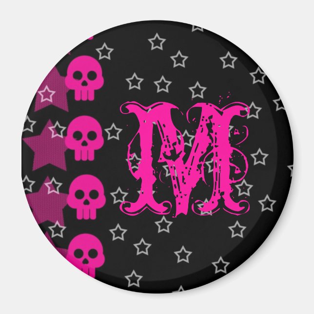 Girly Skull EMO Punk Rock Monogram Initial Magnet (Vorne)