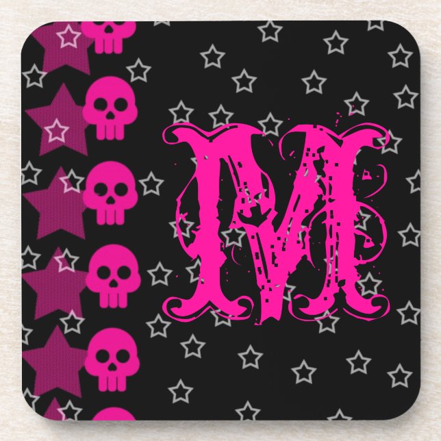 Girly Skull EMO Punk Rocker Monogram Drink Unterse Untersetzer (Vorderseite)