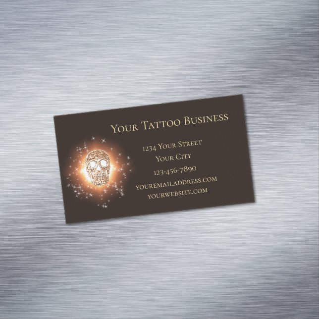 Girly Skull Gothic Cool Gold Glitzer Metallic Magnetische Visitenkarte (Beispiel)