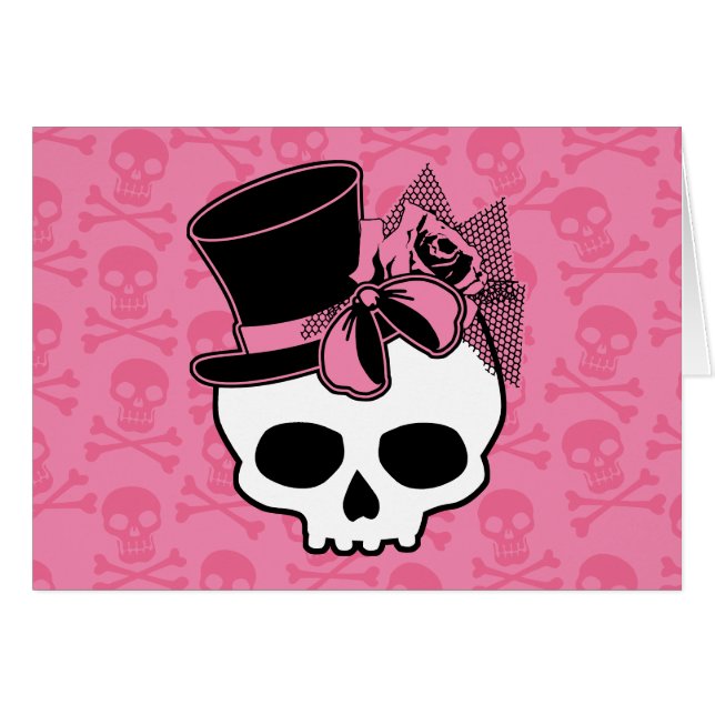 Girly Skull mit Hut und Rosa Bow (Vorderseite (Horizontal))