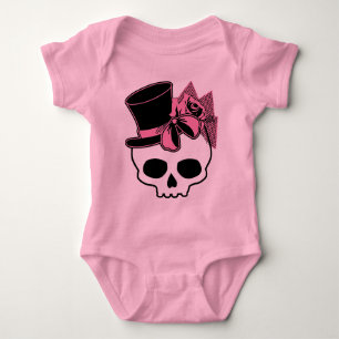 Girly Skull mit Hut und Rosa Bow Baby Strampler