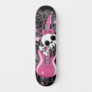 Girly Skull mit rosa Gitarre Skateboard