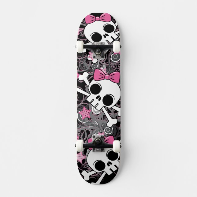 Girly Skull und Crossbones Skateboard (Vorderseite)