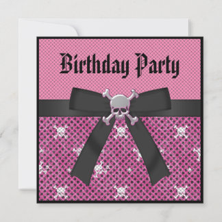 Girly Skulls & Polka Dots Rosa Geburtstagsfeiertag Einladung