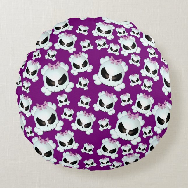 Girly Skullz Rundes Kissen (Vorderseite)