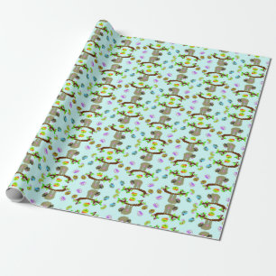 Girly Sloth (blau) Matte Wrapping Paper, 30" x 6' Geschenkpapier