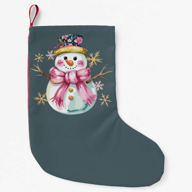 Girly Snowman Winterurlaub Weihnachten Niedlich Kleiner Weihnachtsstrumpf (Vorderseite)