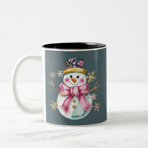 Girly Snowman Winterurlaub Weihnachten Niedlich Zweifarbige Tasse