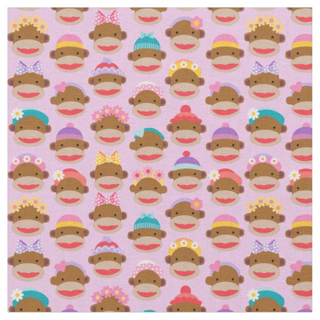 Girly Sock Affen Fabric, Pink Stoff (Nahaufnahme)