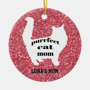 Girly Sparkle Pink Moderne Cat Mama Keramik Ornament