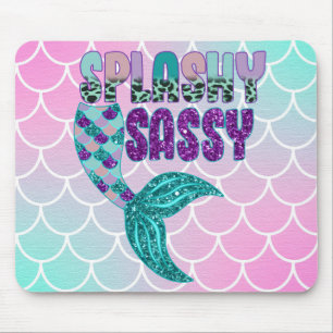 Girly Splashy Sassy Pink Lila Green Mermaid Schwan Mousepad