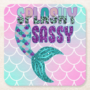 Girly Splashy Sassy Pink Lila Green Mermaid Schwan Rechteckiger Pappuntersetzer