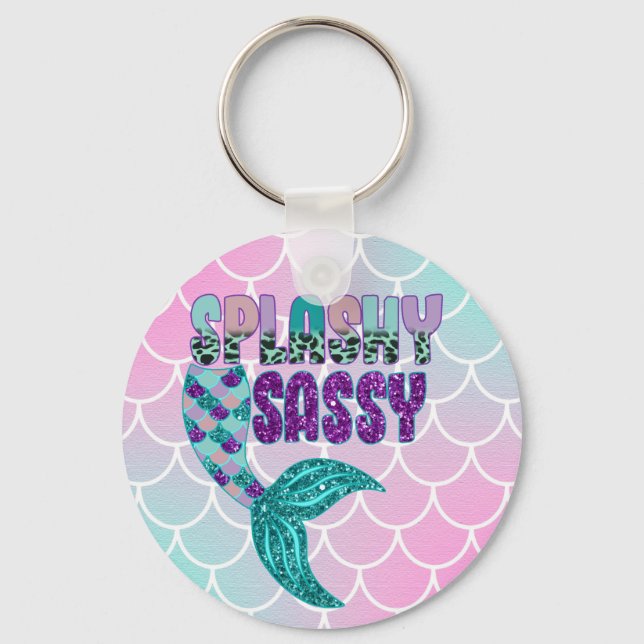 Girly Splashy Sassy Pink Lila Green Mermaid Schwan Schlüsselanhänger (Vorderseite)
