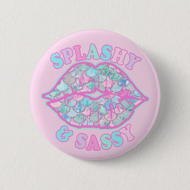 Girly Splashy & Sassy Pink Türkise Mermaid Kiss Button (Vorderseite)