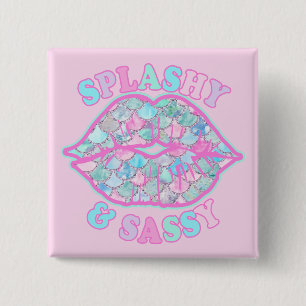 Girly Splashy & Sassy Pink Türkise Mermaid Kiss Button