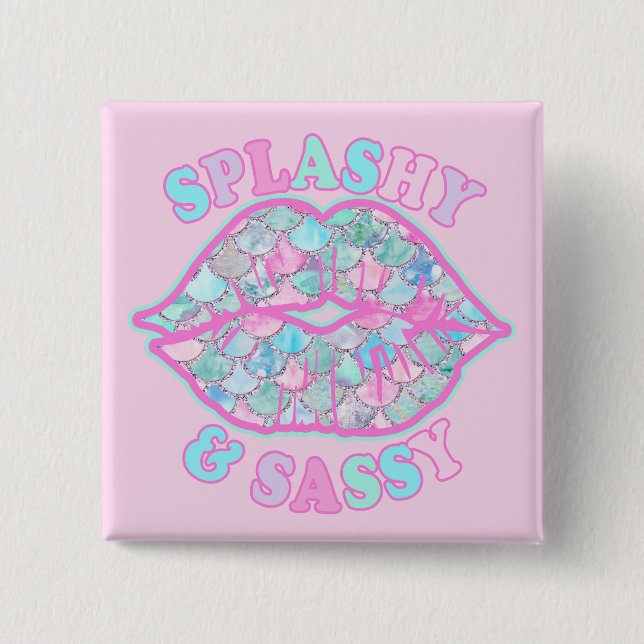 Girly Splashy & Sassy Pink Türkise Mermaid Kiss Button (Vorderseite)