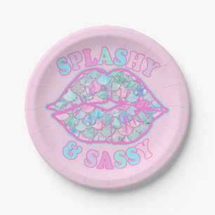Girly Splashy & Sassy Pink Türkise Mermaid Kiss Pappteller