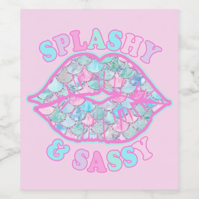 Girly Splashy & Sassy Pink Türkise Mermaid Kiss Weinetikett (Einzelnes Label)