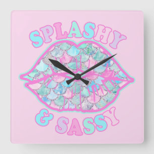 Girly Splashy & Sassy Rosa Türkis Meerjungfrauen-K Quadratische Wanduhr