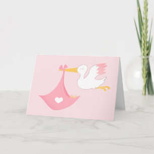 Girly Stork mit einem kleinen Pink-Kuchen Karte