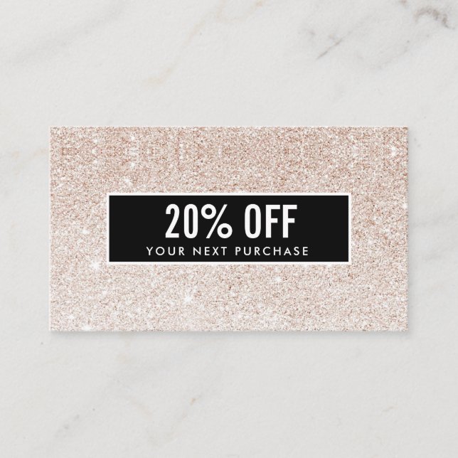 Girly Stylish Champagne Glitzer Black Coupon Card Visitenkarte (Vorderseite)