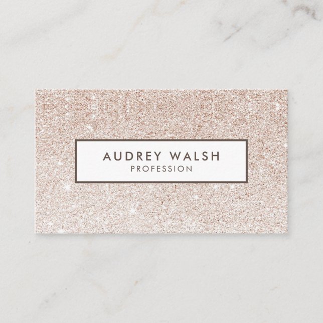 Girly Stylish Champagner Rosa Glitzer und Weiß Visitenkarte (Vorderseite)