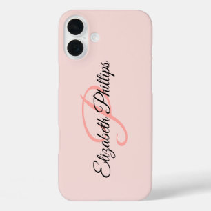 Girly Stylish Misty Rose Monogram Letter iPhone 16 Plus Hülle