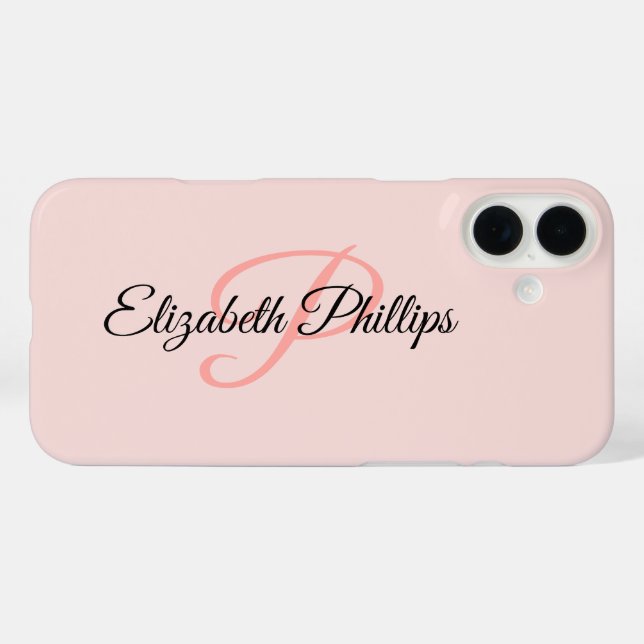 Girly Stylish Misty Rose Monogram Letter Case-Mate iPhone Hülle (Rückseite (Horizontal))