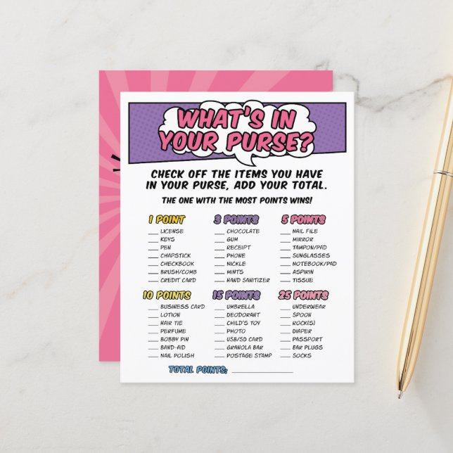 Girly Superhero Comic Book Baby Shower Pursuit Gam (Vorderseite/Rückseite Beispiel)