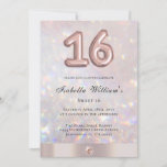 Girly Sweet 16 Birthday Balloon Glitzer Einladung<br><div class="desc">Glam-Rose Goldfolie Diamantstein auf Perlenbasis süße 16 Geburtstagsfeier Einladung.</div>