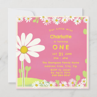 Girly Sweet Daisies Bubblegum Pink Yellow Birthday Einladung