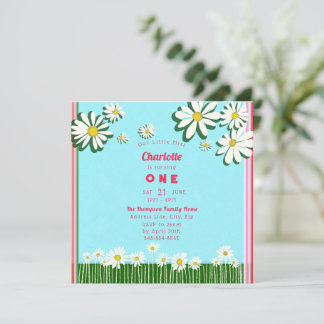 Girly Sweet Daisies Field Pink Green Aquamarin Geb Einladung