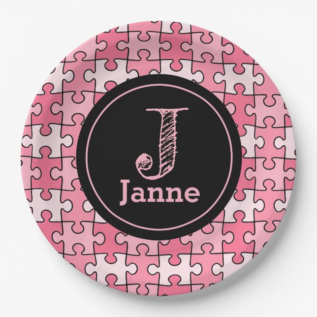 Girly Sweet Pink Black Puzzle Stücke Pappteller (Vorderseite)