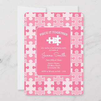 Girly Sweet Pink Piece it Together Puzzle Birthday Einladung