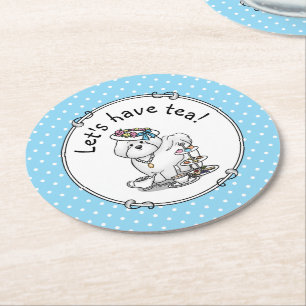 Girly Tea Party Bichon Frise Dog - Niedlich Runder Pappuntersetzer