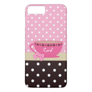 Girly Teacup-Rosa und Brown-Tupfen-Bogen und Name Case-Mate iPhone Hülle