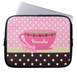 Girly Teacup-Rosa und Brown-Tupfen-Bogen und Name Laptopschutzhülle