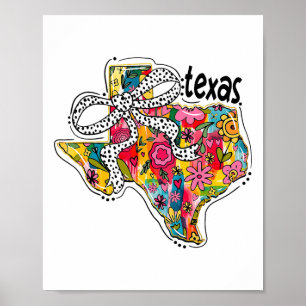 Girly Texas Staat Map Floral Coquette Bow 4. J Poster