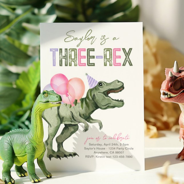 Girly Three-Rex Dinosaur Einladung zum Geburtstag (Von Creator hochgeladen)