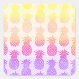 Girly Topical Rainbow Summer Pineapples Muster Quadratischer Aufkleber